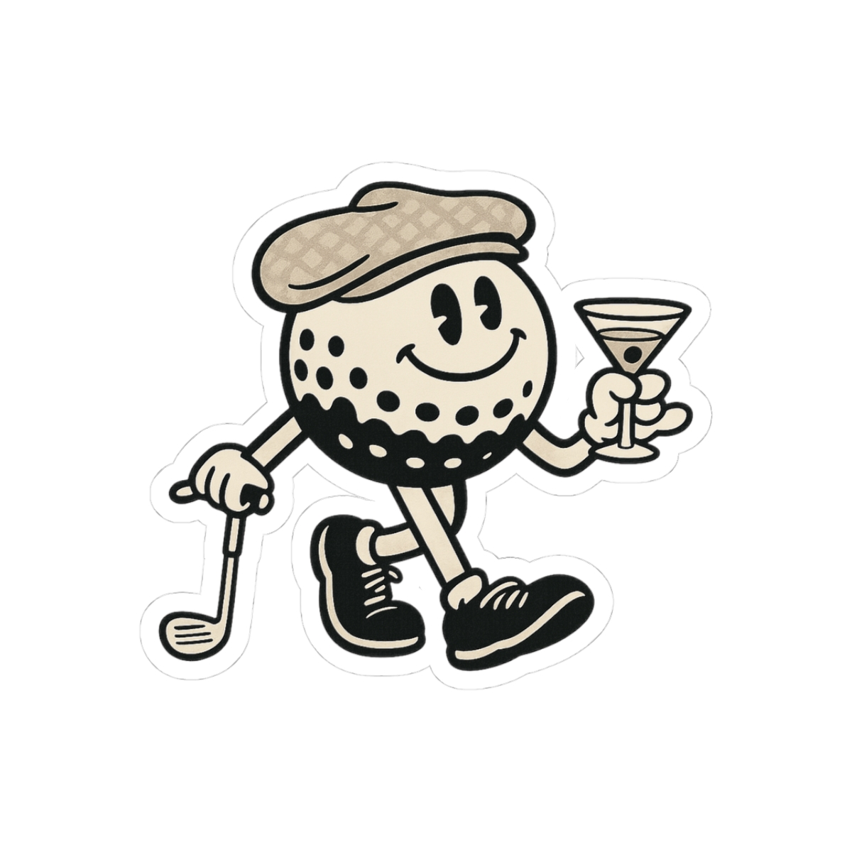 Retro Golf Ball Head Character Sticker | Funny Golf Decal - alternate angle 1, merchandise