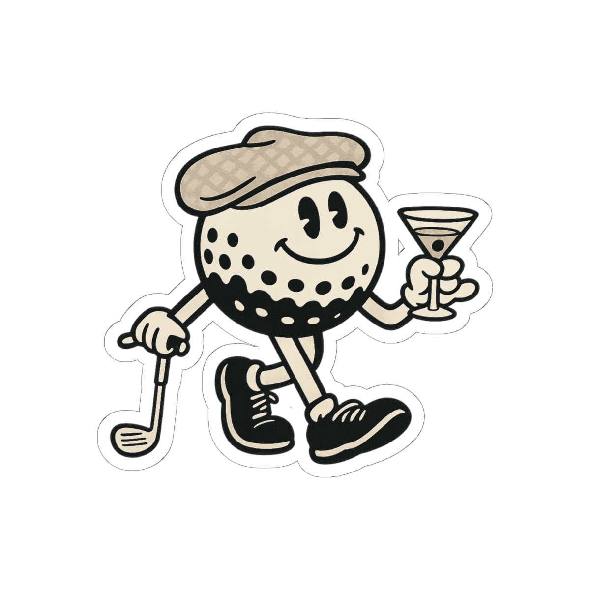 Retro Golf Ball Head Character Sticker | Funny Golf Decal